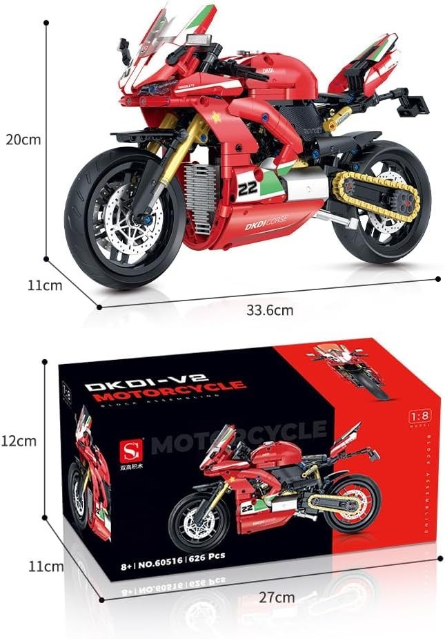 Ducati V2 Technic Motorcycle Model Kit 626Pcs Motorbike Gift Display - Kwikley