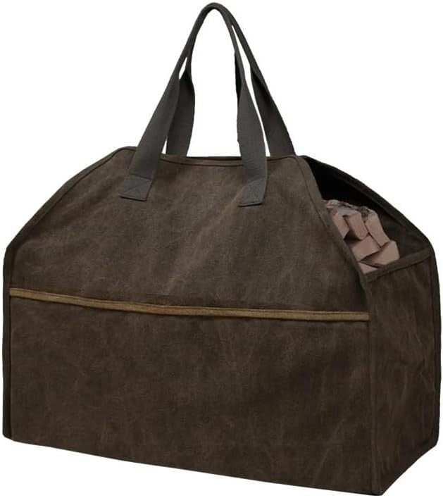 Durable Canvas Firewood Bag Tote with Handles, Large Portable Carrier - Kwikley
