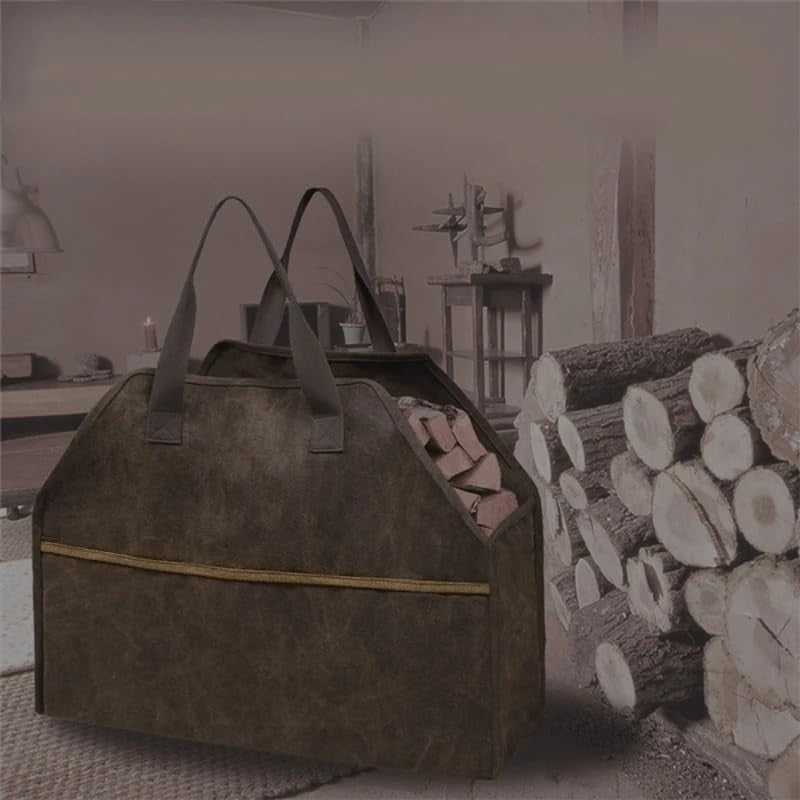 Durable Canvas Firewood Bag Tote with Handles, Large Portable Carrier - Kwikley