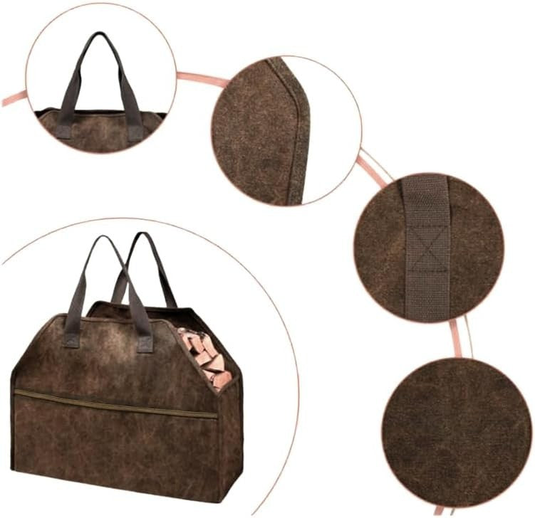 Durable Canvas Firewood Bag Tote with Handles, Large Portable Carrier - Kwikley