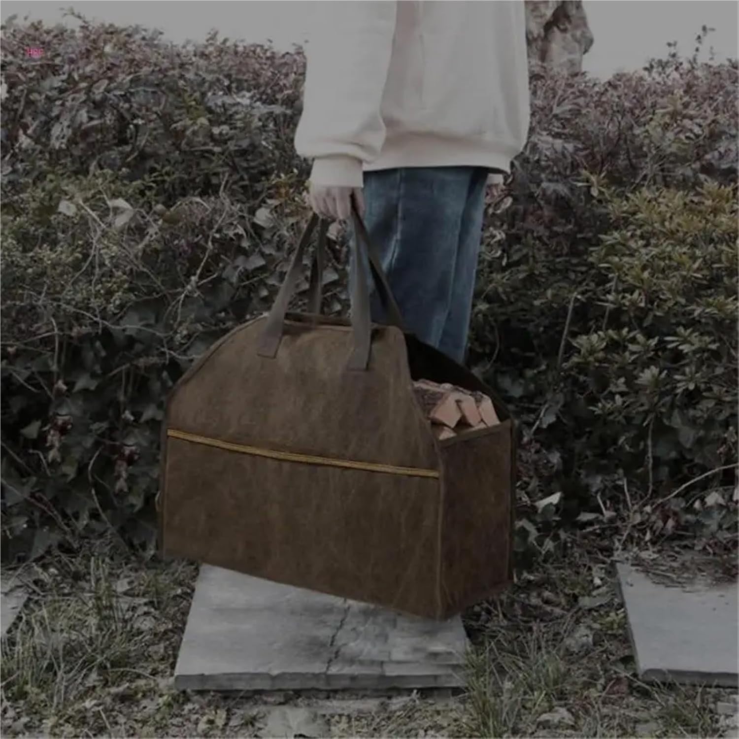 Durable Canvas Log Basket Firewood Tote with Shoulder Strap, Outdoor & Indoor Us - Kwikley