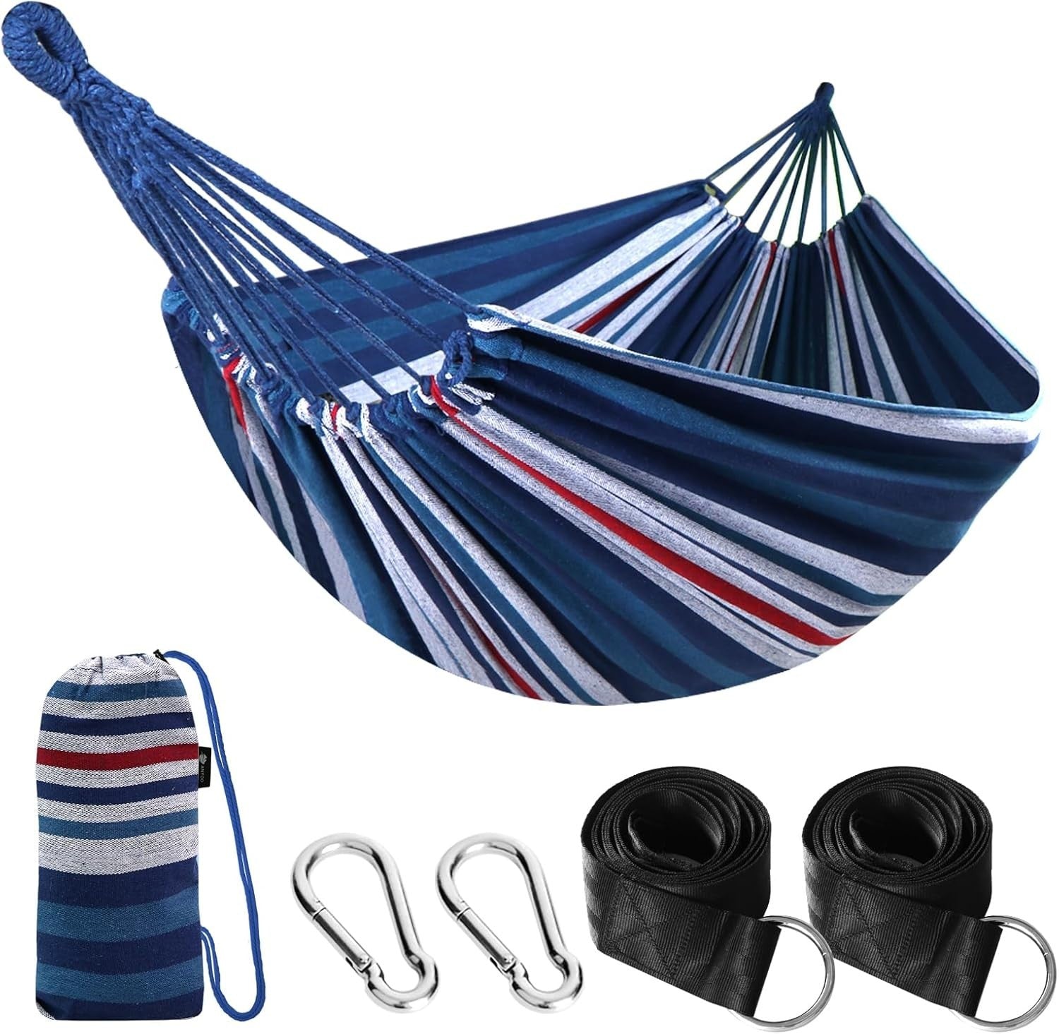 Durable Cotton Camping Hammock with Tree Straps & Travel Bag, 200kg Load - Kwikley