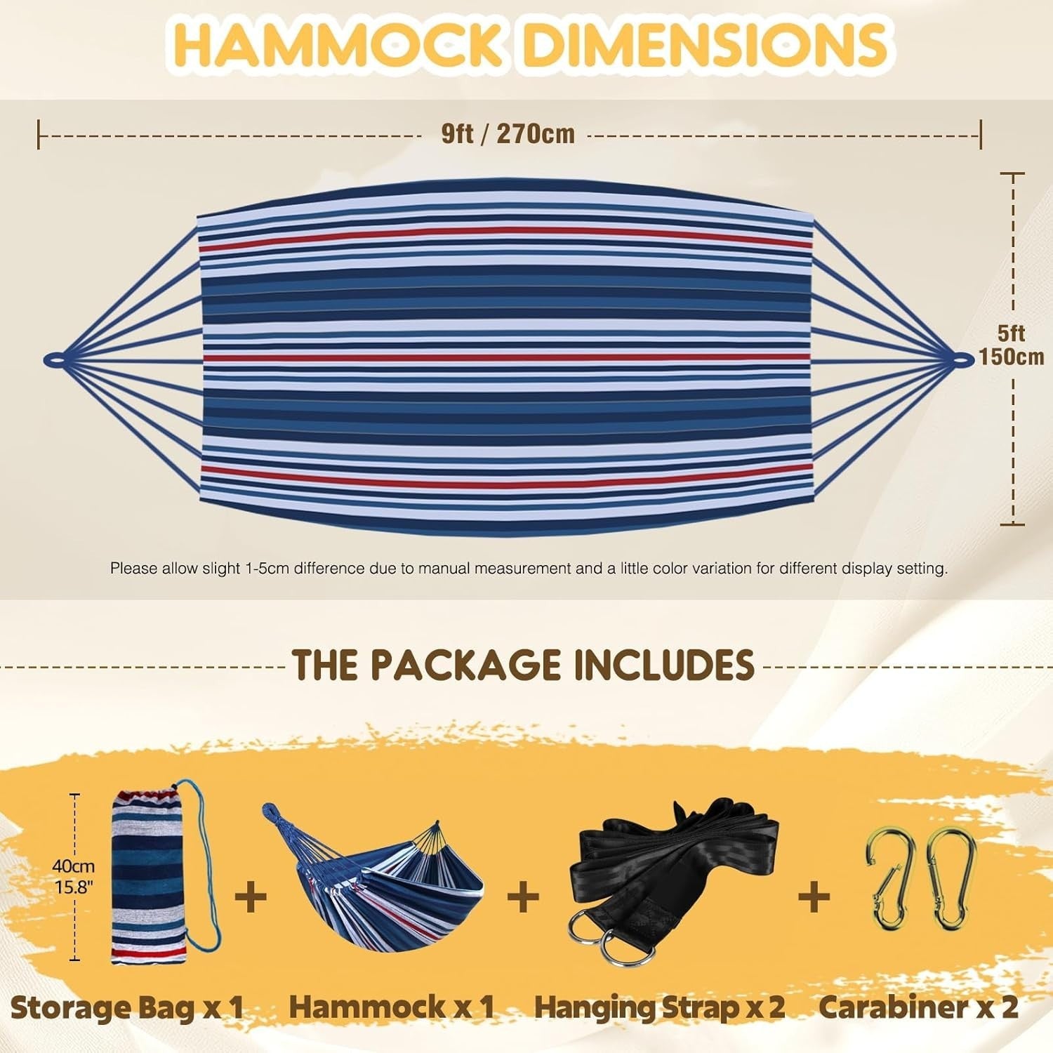 Durable Cotton Camping Hammock with Tree Straps & Travel Bag, 200kg Load - Kwikley