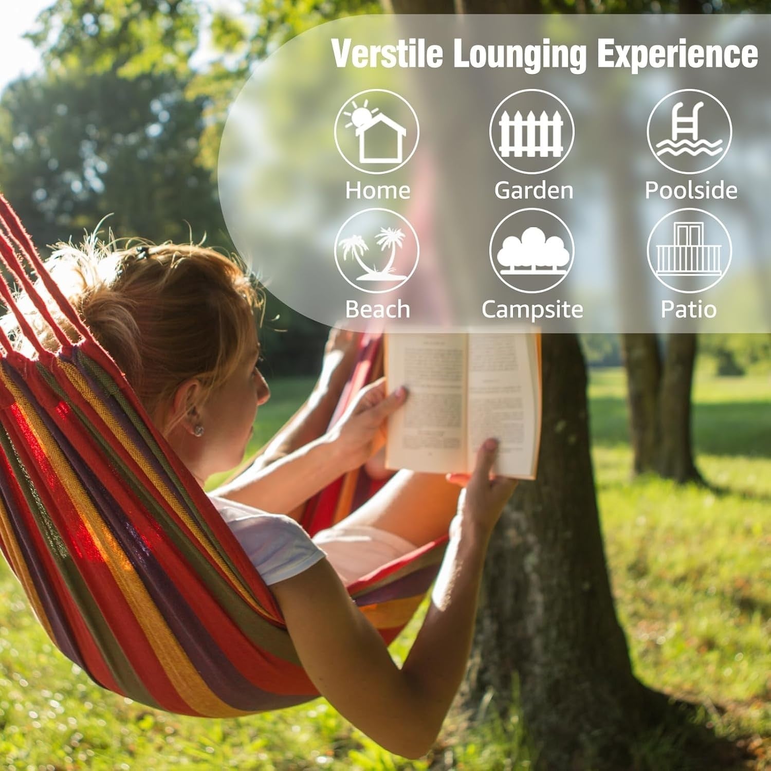 Durable Cotton Camping Hammock with Tree Straps & Travel Bag, 250kg Load - Kwikley