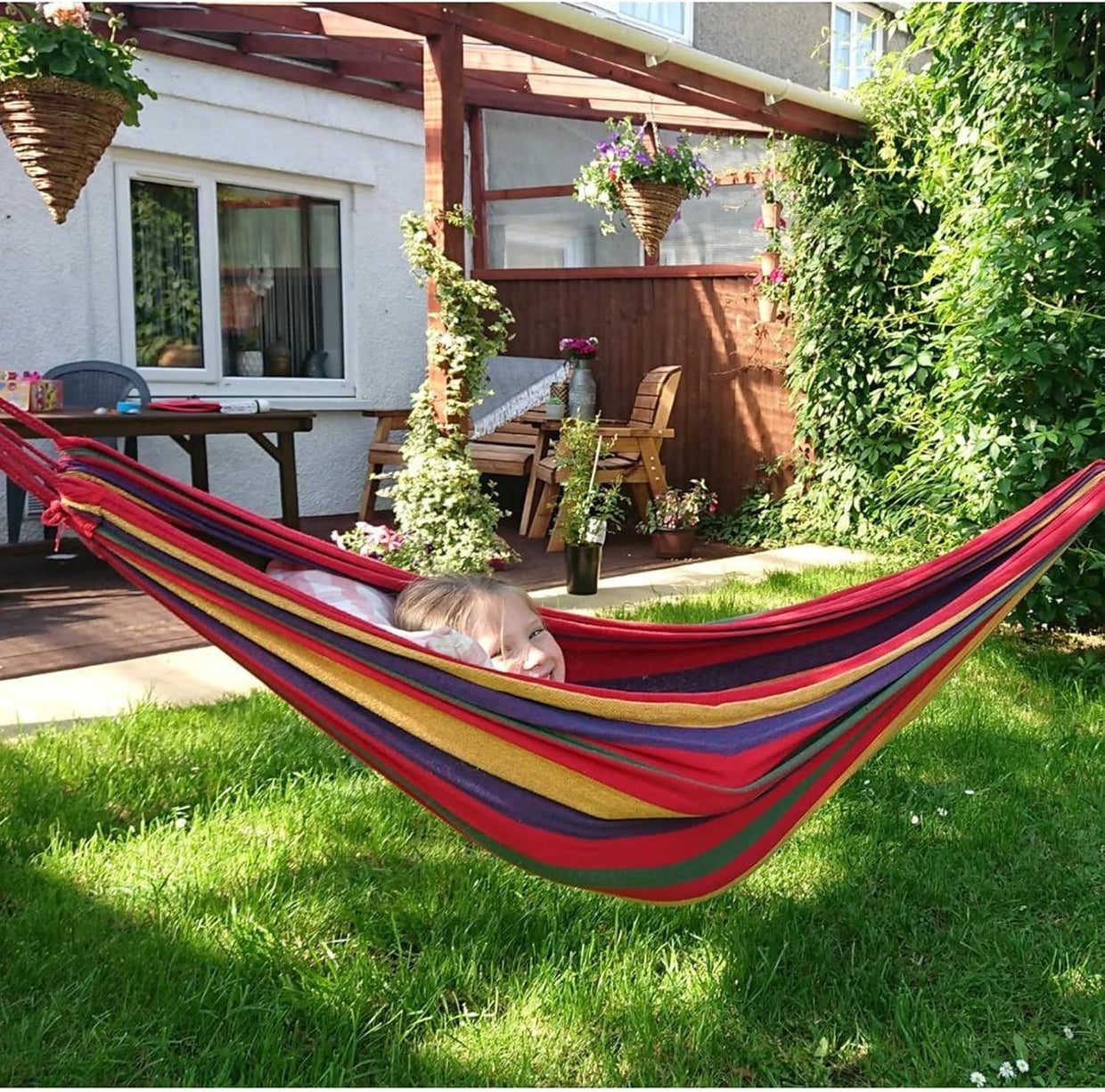 Durable Cotton Camping Hammock with Tree Straps & Travel Bag, 250kg Load - Kwikley