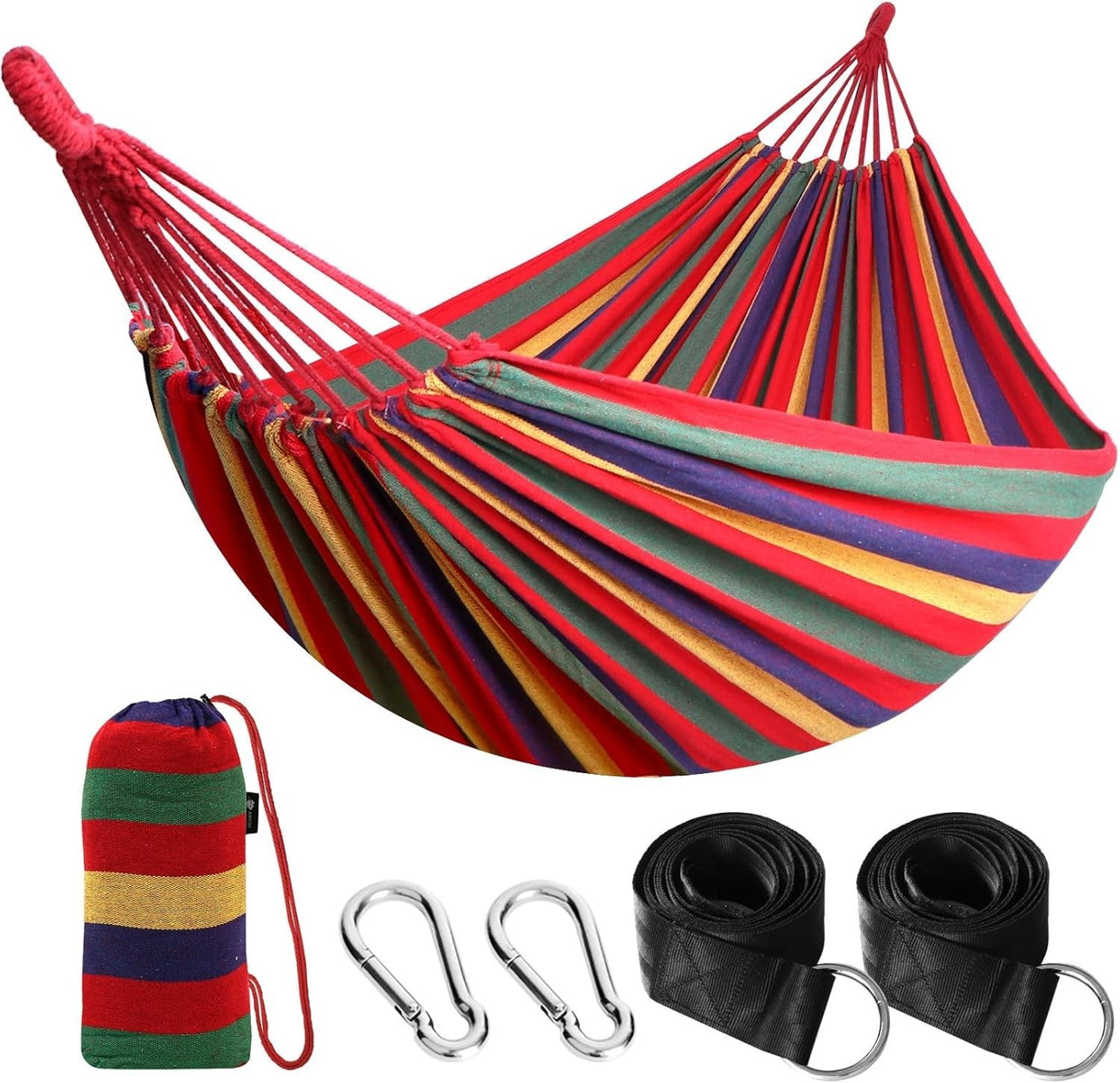 Durable Cotton Camping Hammock with Tree Straps & Travel Bag, 250kg Load - Kwikley