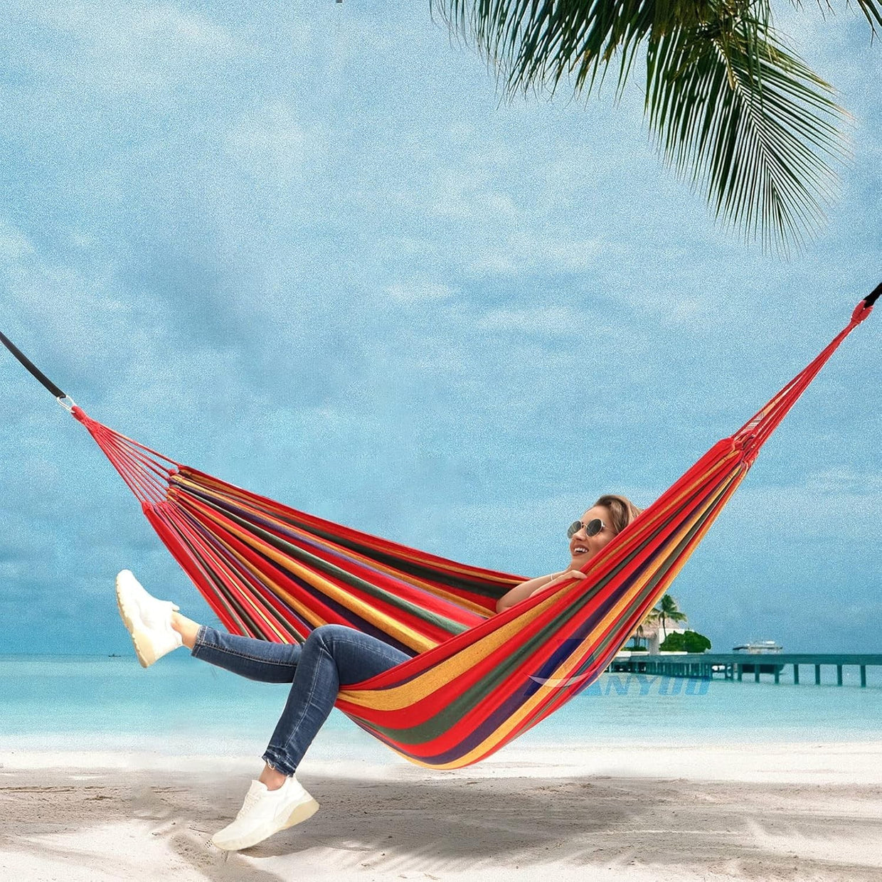 Durable Cotton Camping Hammock with Tree Straps & Travel Bag, 250kg Load - Kwikley