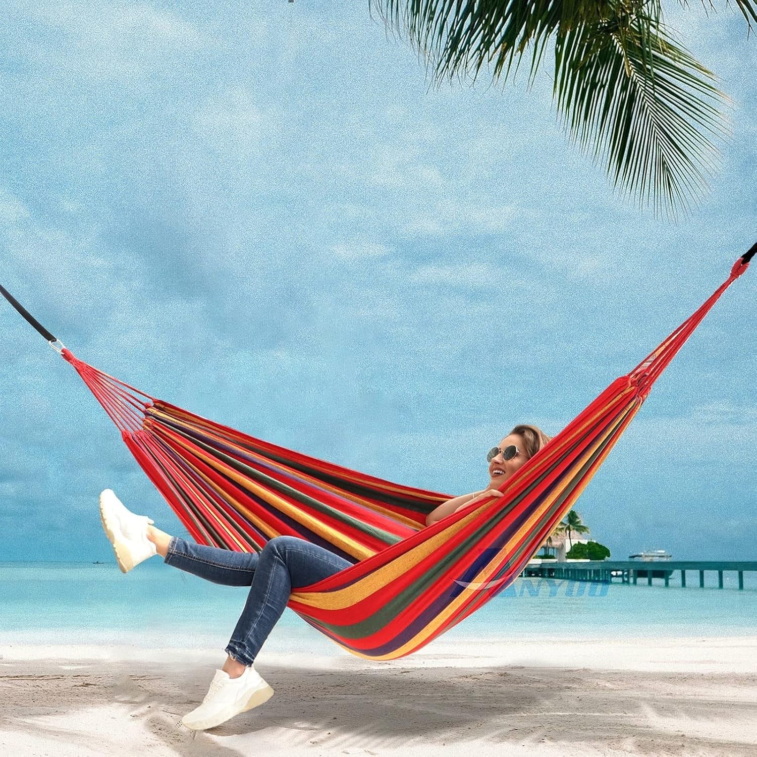 Durable Cotton Camping Hammock with Tree Straps & Travel Bag, 250kg Load - Kwikley