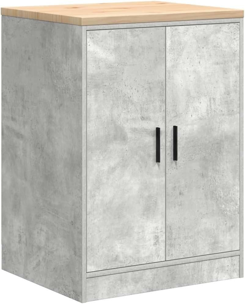 Durable Garage Storage Cabinet 60x51x85 cm - Concrete Grey, Pinewood Worktop - Kwikley