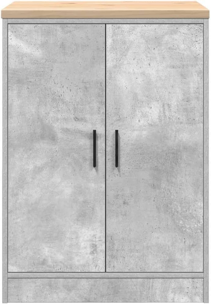 Durable Garage Storage Cabinet 60x51x85 cm - Concrete Grey, Pinewood Worktop - Kwikley