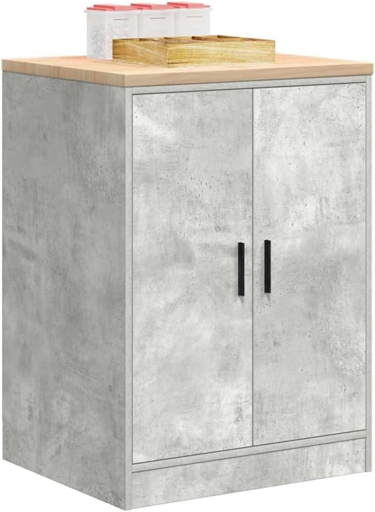 Durable Garage Storage Cabinet 60x51x85 cm - Concrete Grey, Pinewood Worktop - Kwikley