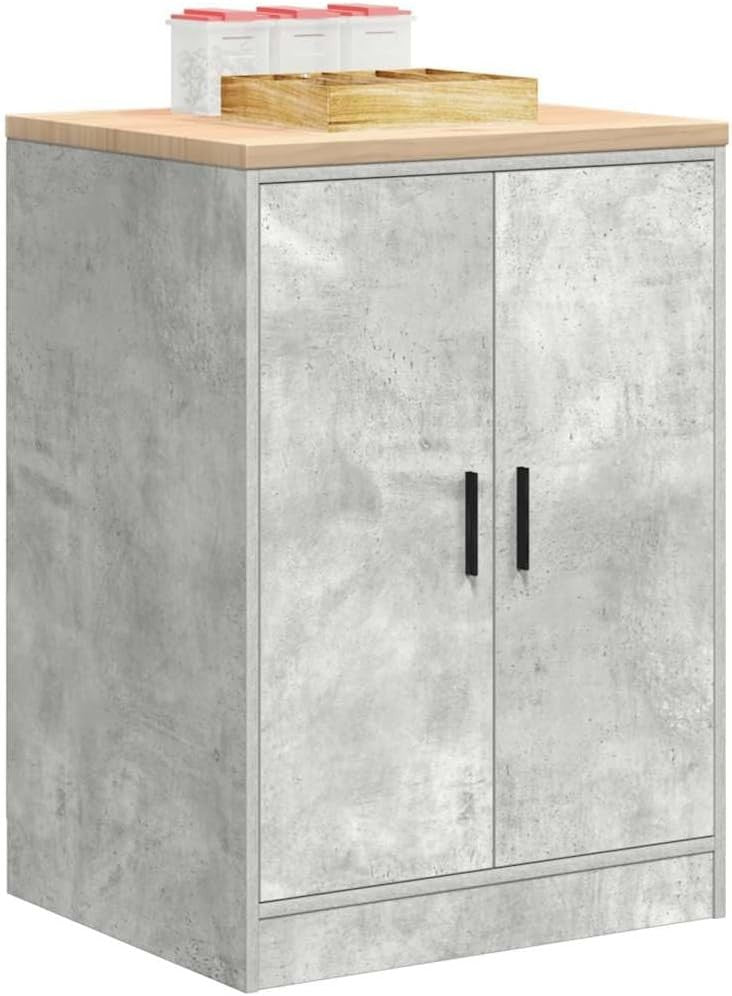 Durable Garage Storage Cabinet 60x51x85 cm - Concrete Grey, Pinewood Worktop - Kwikley