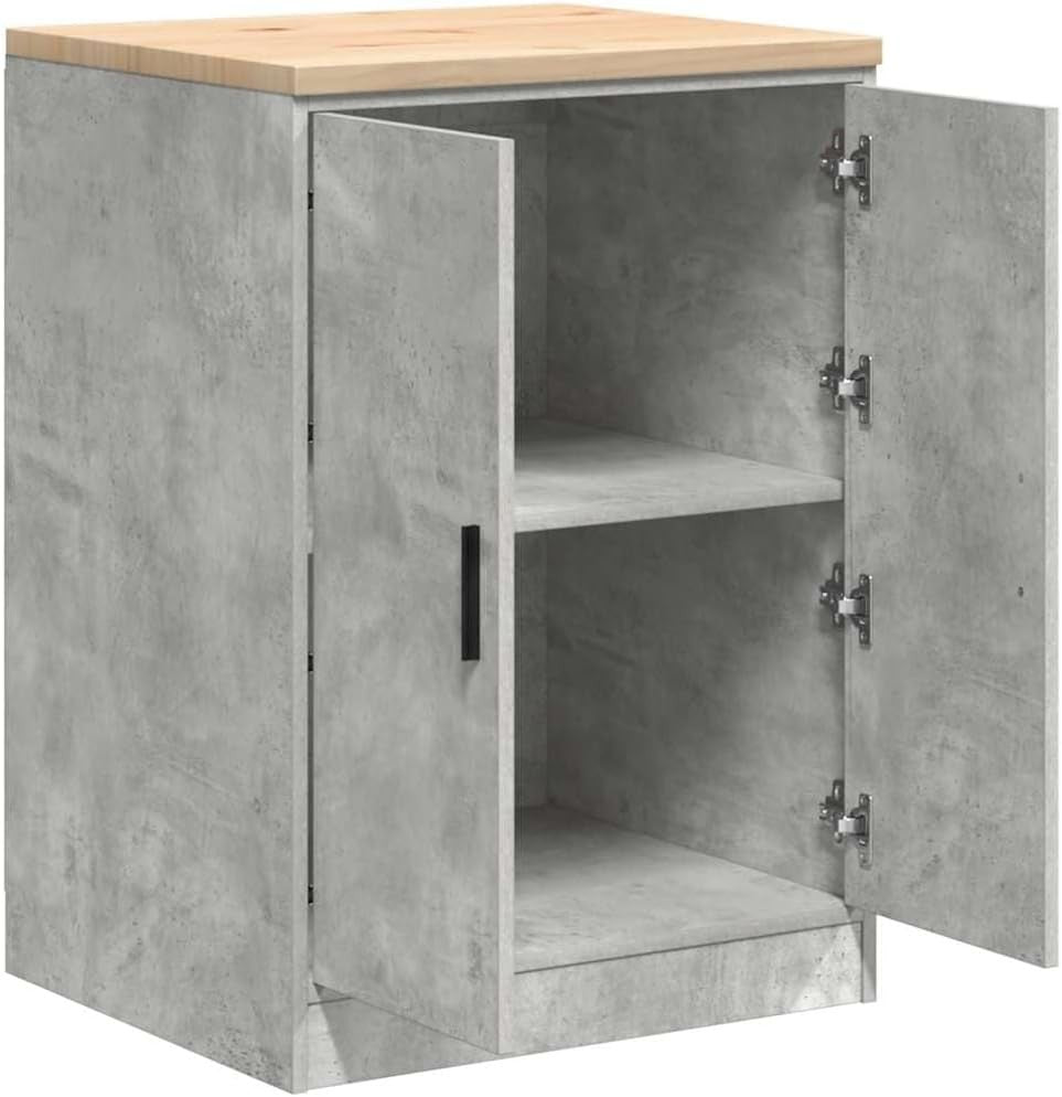 Durable Garage Storage Cabinet 60x51x85 cm - Concrete Grey, Pinewood Worktop - Kwikley