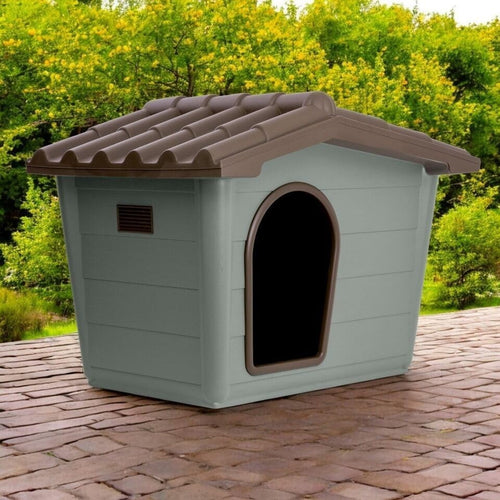 Durable Plastic Dog House Weatherproof Gabled Roof Large Medium Kennel - Kwikley