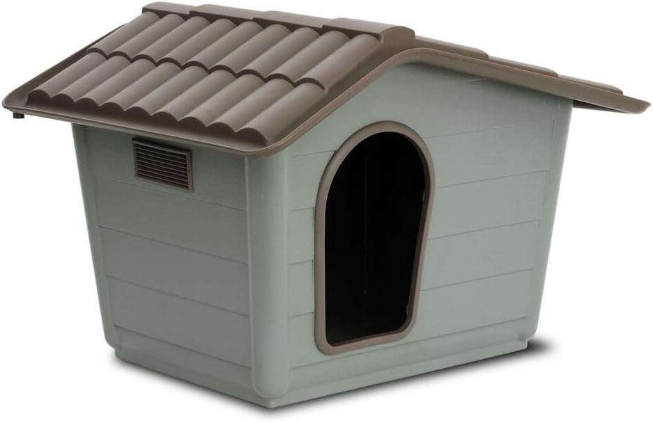 Durable Plastic Dog House Weatherproof Gabled Roof Pet Kennel Small Medium - Kwikley