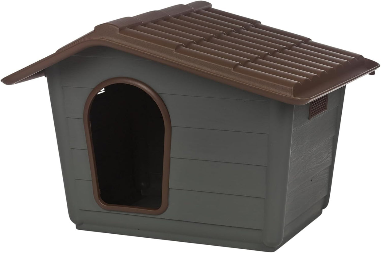 Durable Plastic Dog House Weatherproof Gabled Roof Pet Kennel Small Medium - Kwikley