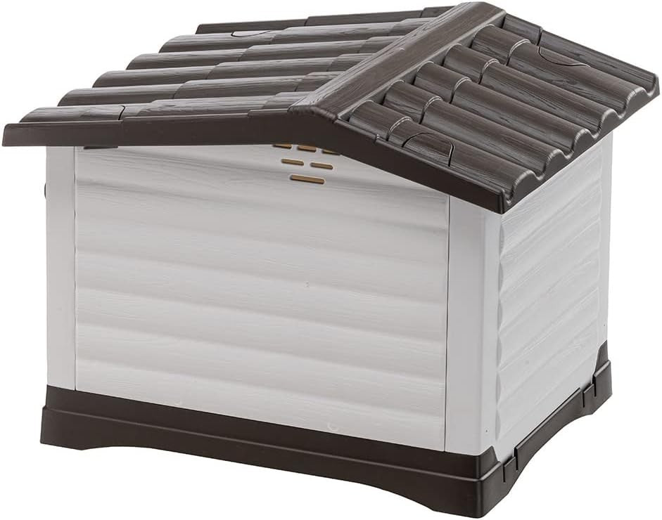 Durable Plastic Small Dog House with Opening Roof & Ventilation Grille - Kwikley