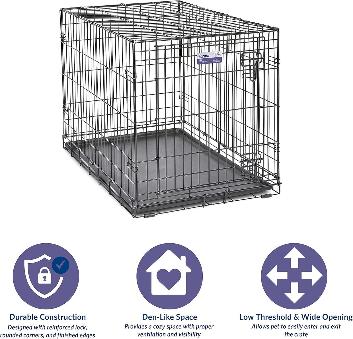 Durable Single Door Dog Crate 93cm with Divider, Leak - Proof Pan & Secure Lock - Kwikley