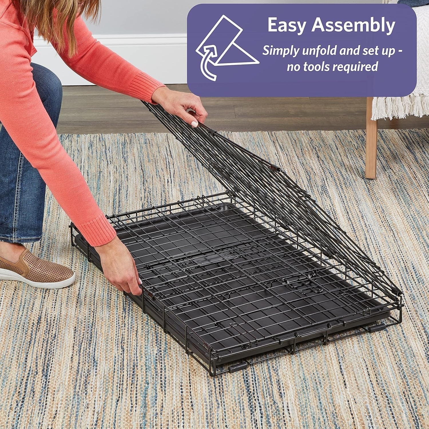 Durable Single Door Dog Crate 93cm with Divider, Leak - Proof Pan & Secure Lock - Kwikley