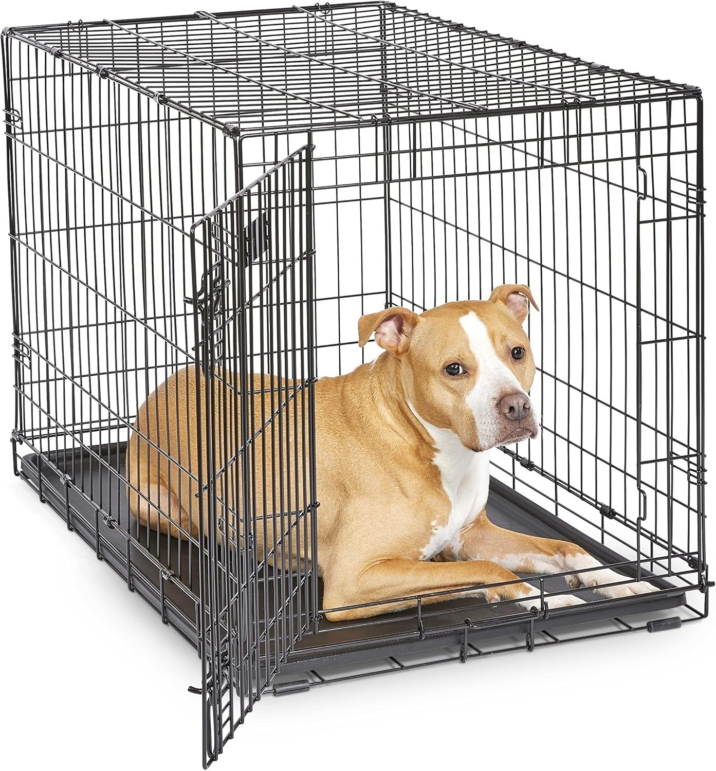 Durable Single Door Dog Crate 93cm with Divider, Leak - Proof Pan & Secure Lock - Kwikley
