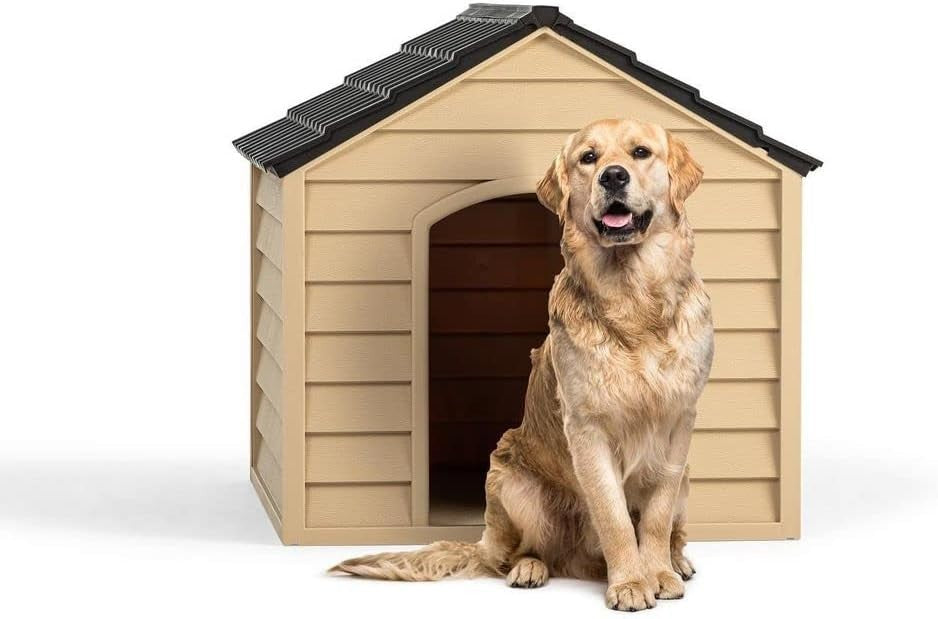 Durable Waterproof Plastic Dog Kennel Outdoor Pet Shelter Brown 72x71x68cm - Kwikley