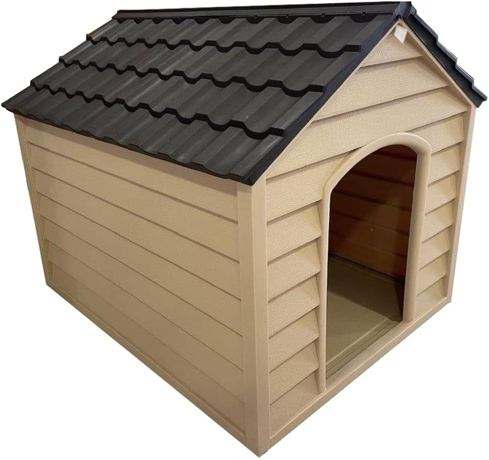 Durable Waterproof Plastic Dog Kennel Outdoor Pet Shelter Brown 72x71x68cm - Kwikley