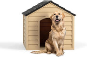 Durable Waterproof Plastic Dog Kennel Outdoor Pet Shelter Brown 72x71x68cm - Kwikley