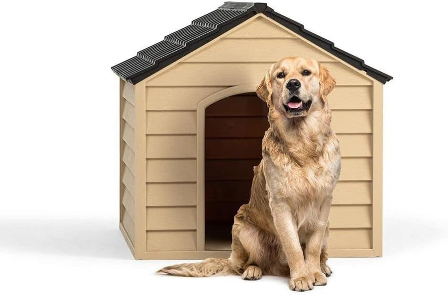Durable Waterproof Plastic Dog Kennel Outdoor Pet Shelter Brown 72x71x68cm - Kwikley