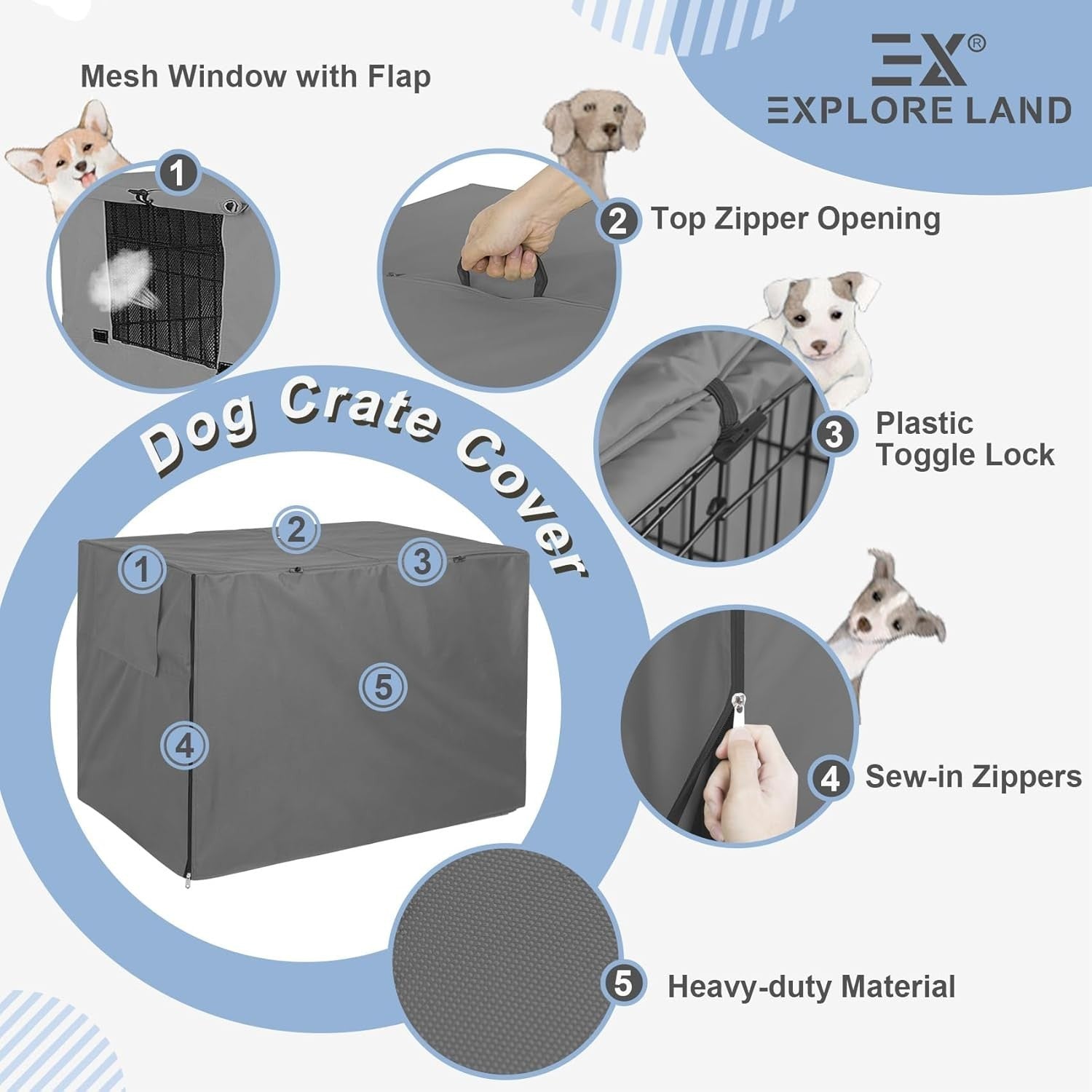 Durable Waterproof Polyester Dog Crate Cover 36" Wire Kennel Shelter Grey - Kwikley