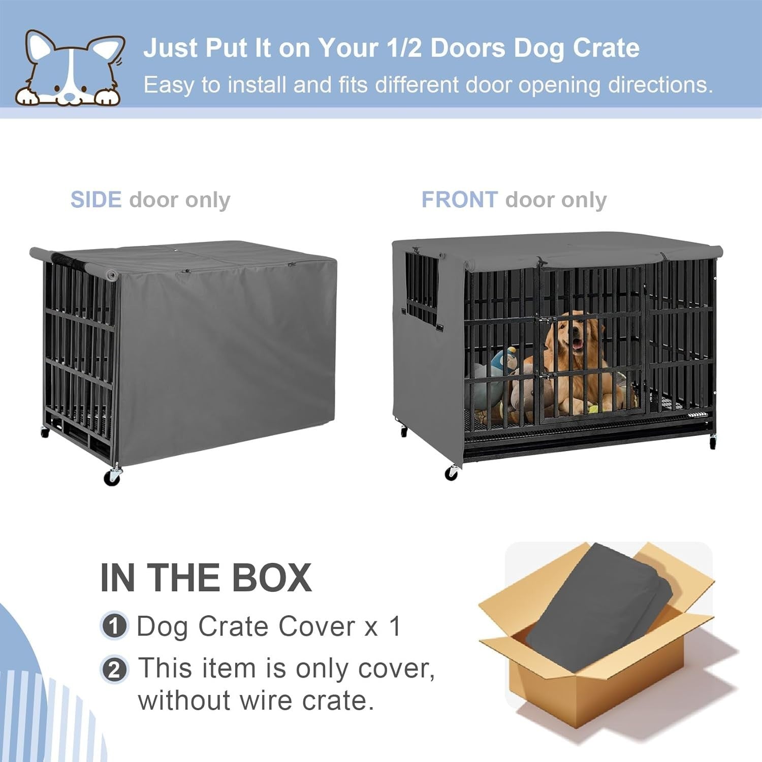Durable Waterproof Polyester Dog Crate Cover 36" Wire Kennel Shelter Grey - Kwikley
