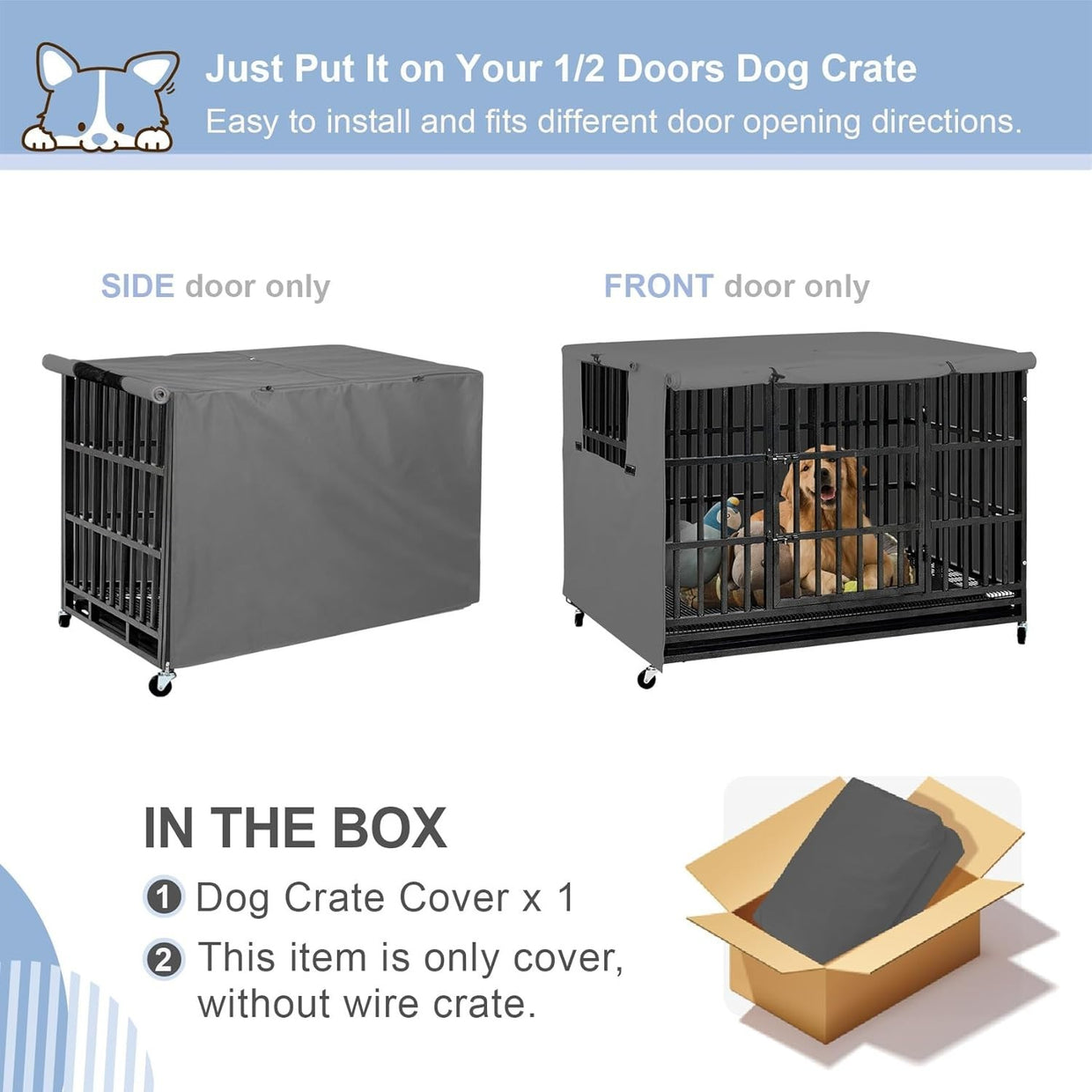 Durable Waterproof Polyester Dog Crate Cover 36" Wire Kennel Shelter Grey - Kwikley