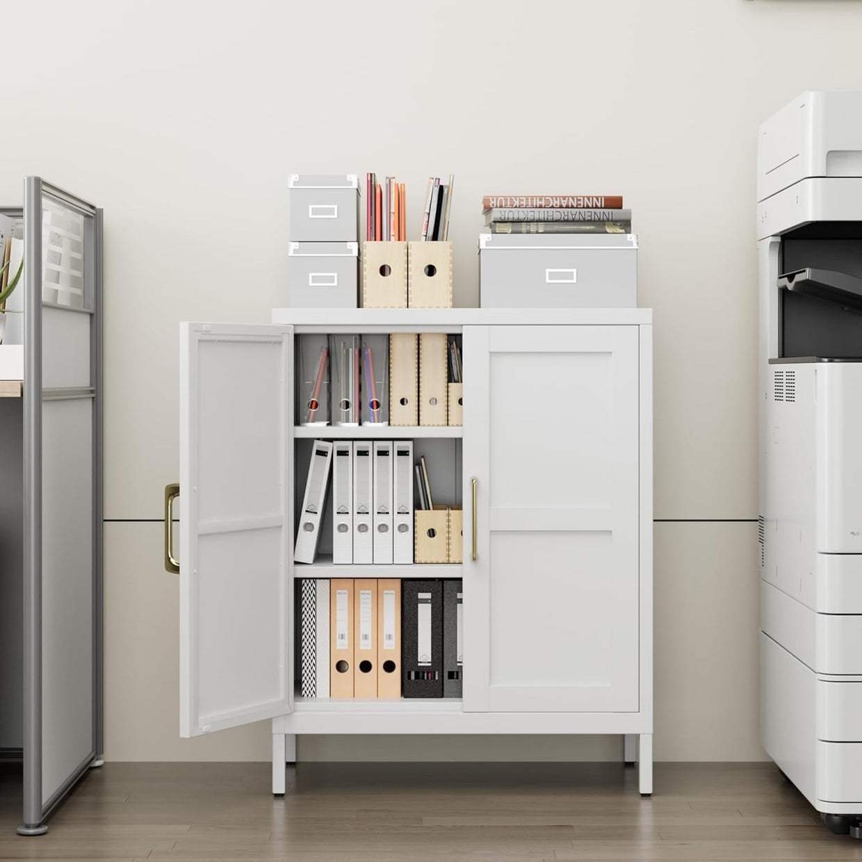 Durable White Steel Storage Cabinet with Adjustable Shelves & Doors - Kwikley