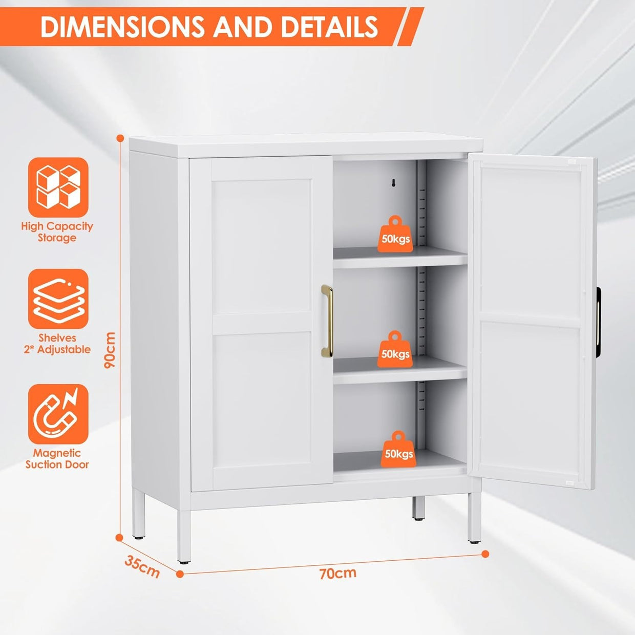 Durable White Steel Storage Cabinet with Adjustable Shelves & Doors - Kwikley