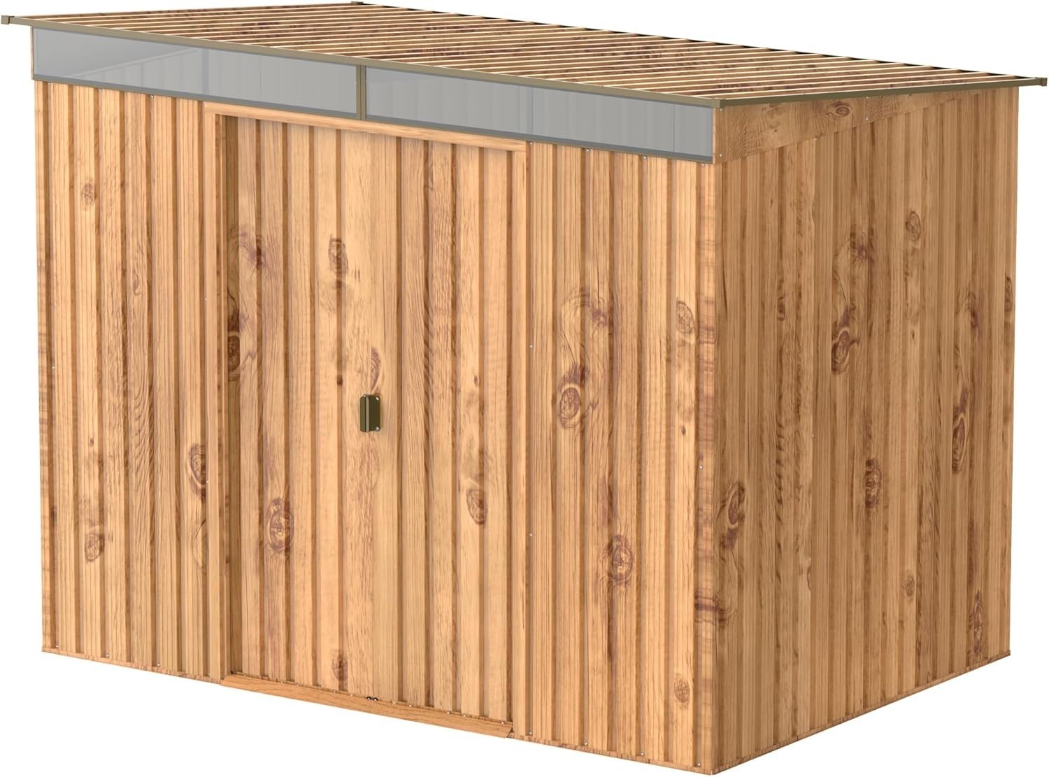 Duramax 8x6 Pent Roof Skylight Garden Shed Woodgrain Metal Outdoor Storage - Kwikley