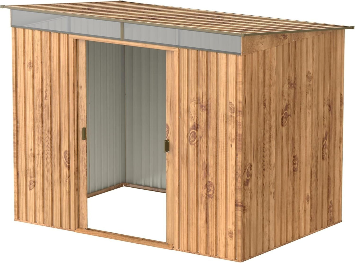 Duramax 8x6 Pent Roof Skylight Garden Shed Woodgrain Metal Outdoor Storage - Kwikley