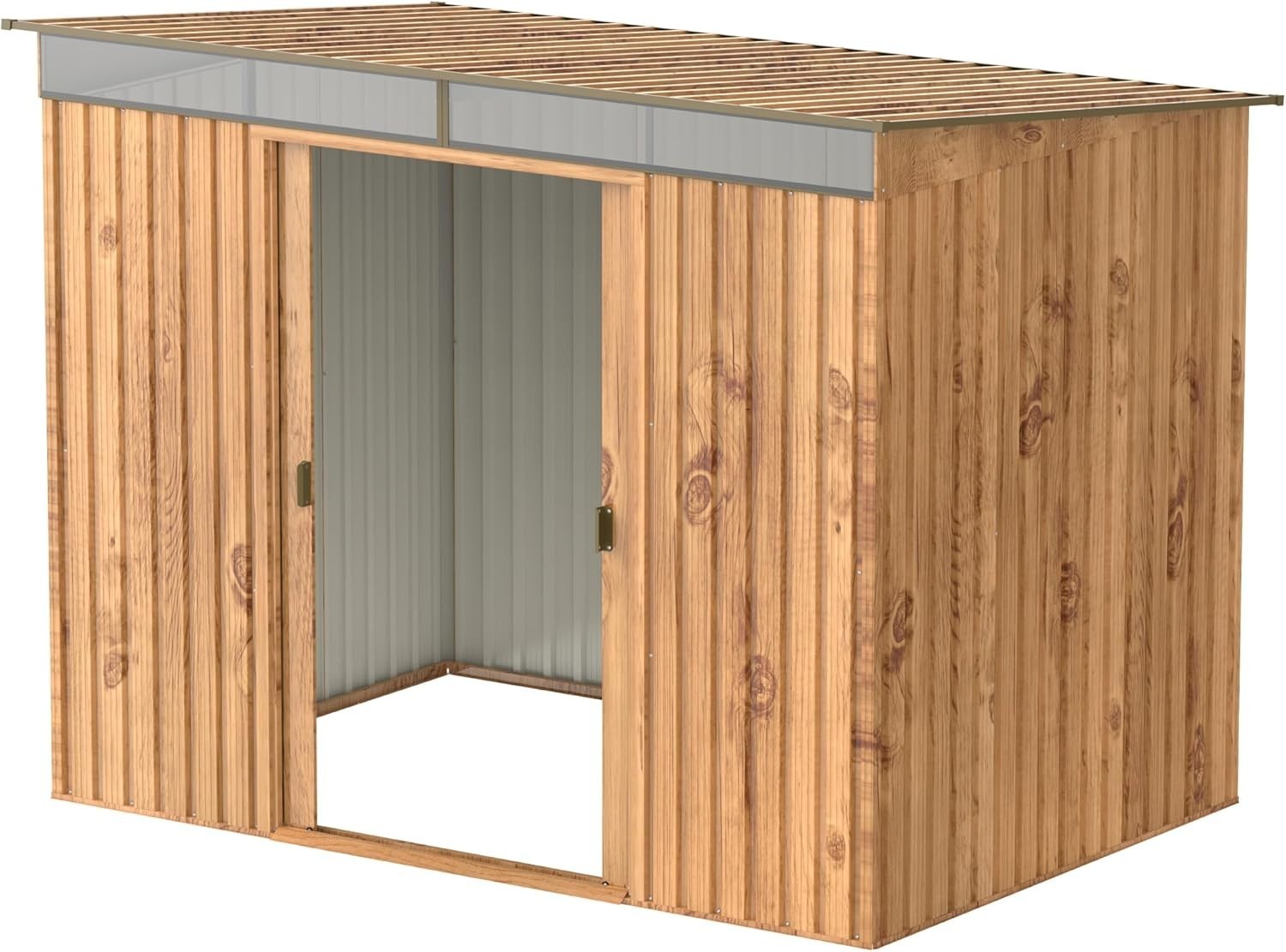 Duramax 8x6 Pent Roof Skylight Garden Shed Woodgrain Metal Outdoor Storage - Kwikley