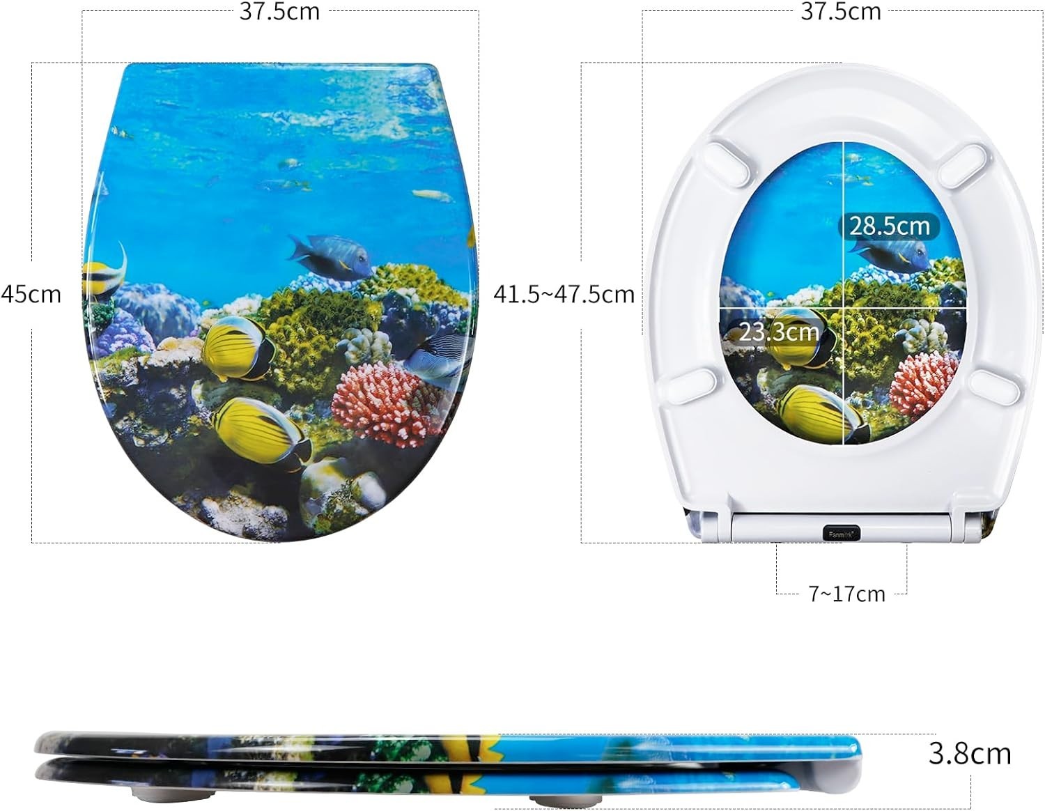 Duroplast Toilet Seat Soft Close Quick Release Top Fix Colorful Patterns 45x37cm - Kwikley