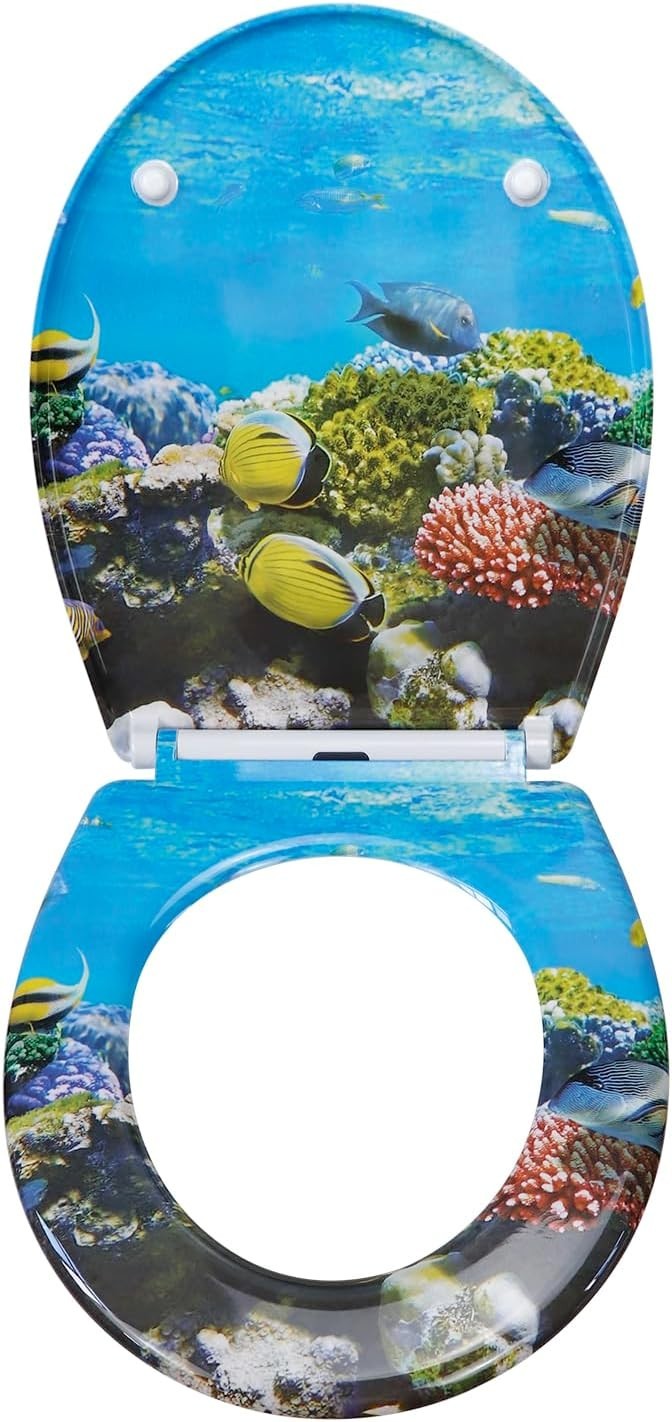 Duroplast Toilet Seat Soft Close Quick Release Top Fix Colorful Patterns 45x37cm - Kwikley