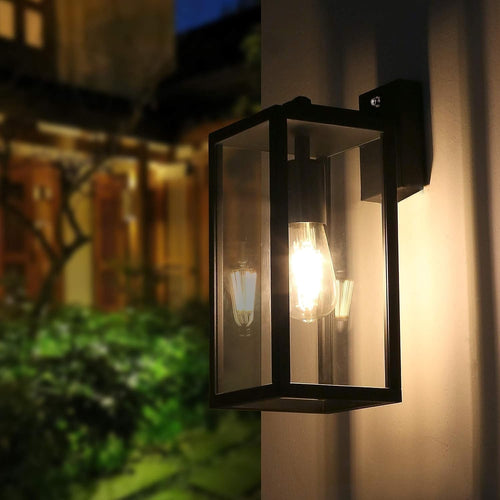 Dusk to Dawn Outdoor Wall Light Black Aluminum Lantern IP44 - Kwikley