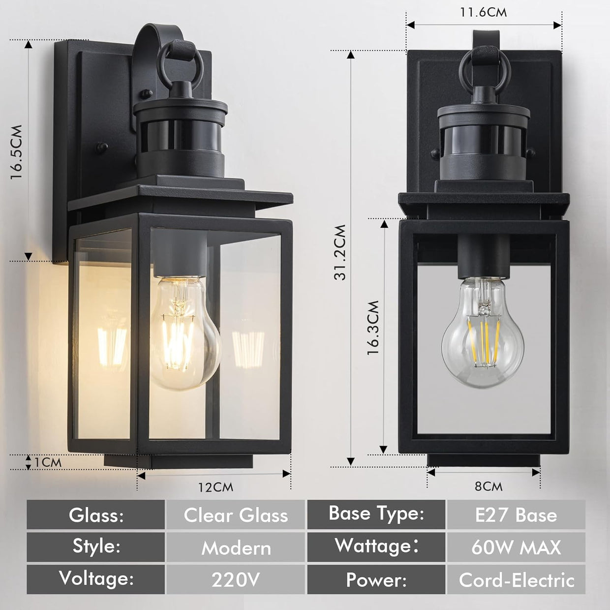 Dusk to Dawn Outdoor Wall Light Black Aluminum Lantern IP44 - Kwikley