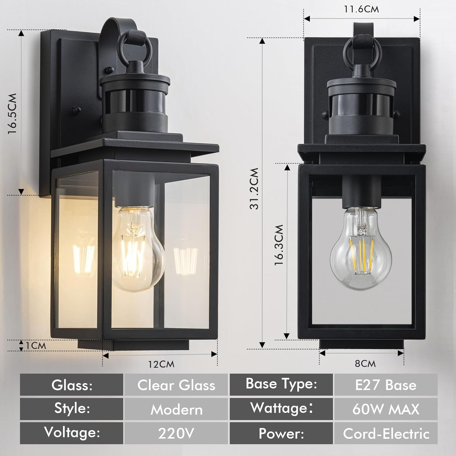 Dusk to Dawn Outdoor Wall Light Black Aluminum Lantern IP44 - Kwikley