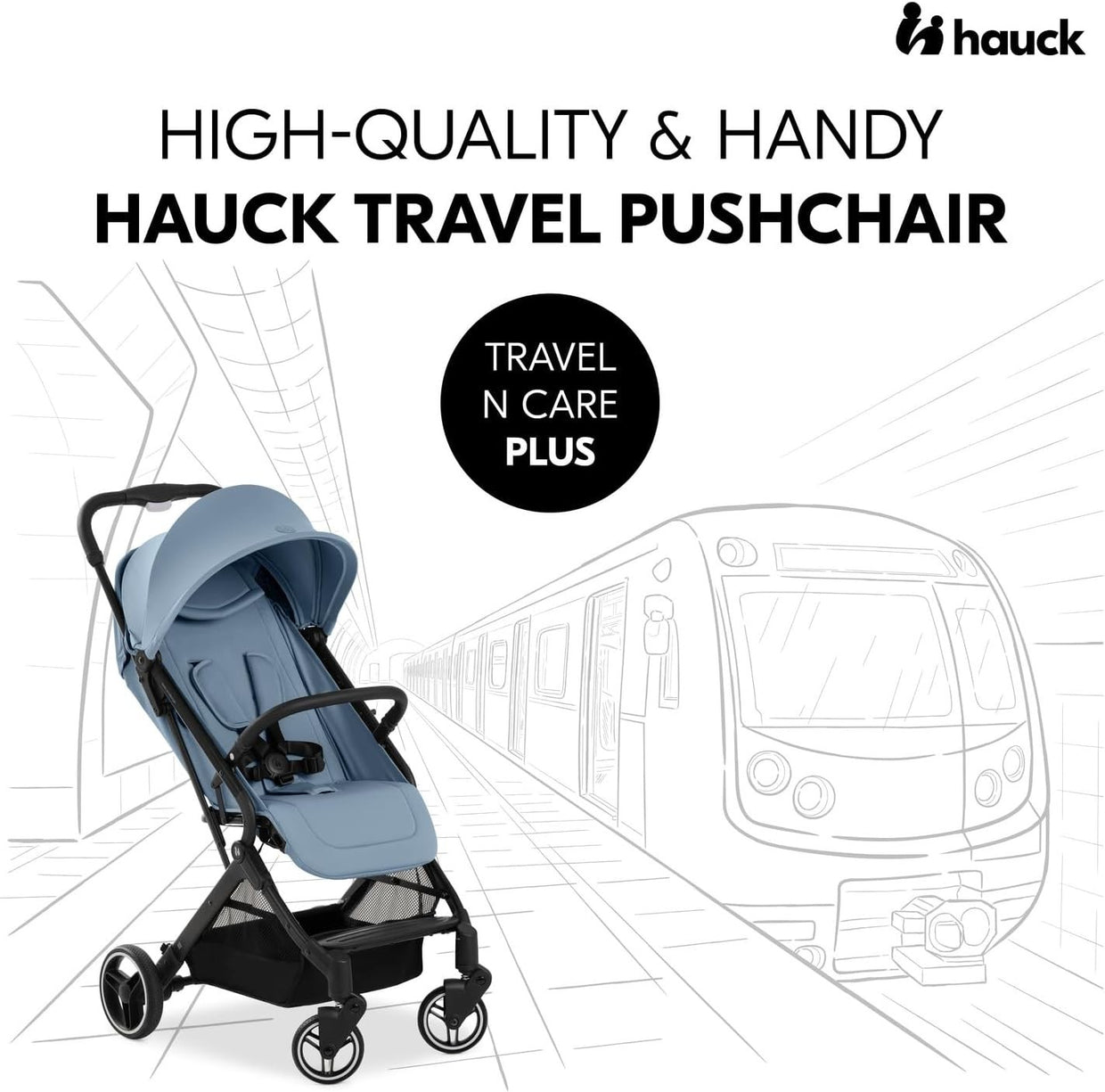 Dusty Blue Lightweight Travel Pushchair One Hand Fold Recline 22kg - Kwikley