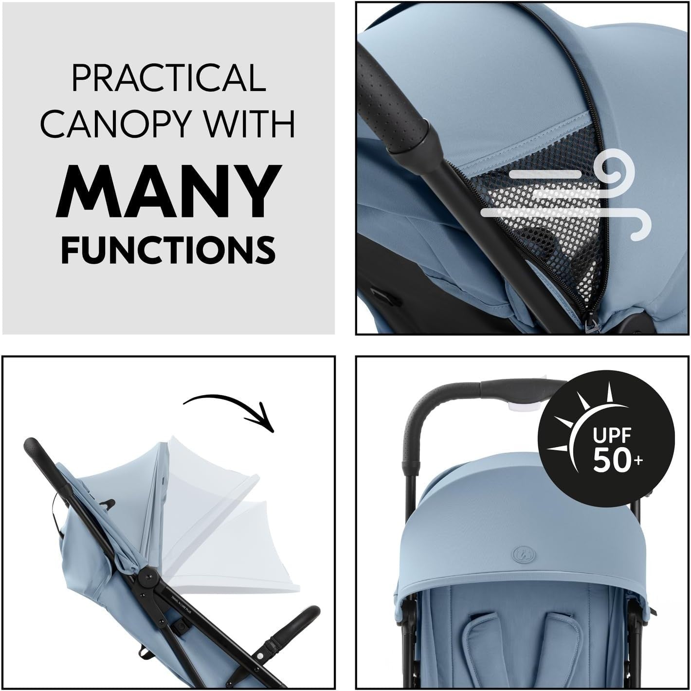 Dusty Blue Lightweight Travel Pushchair One Hand Fold Recline 22kg - Kwikley