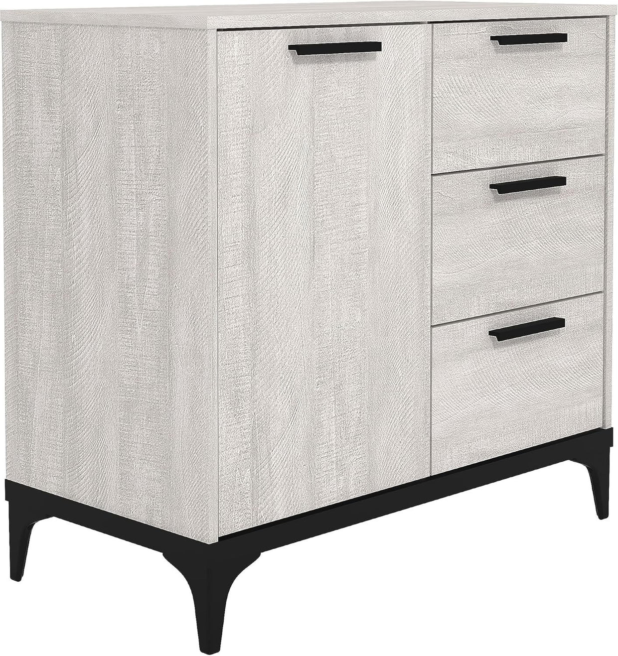 Dusty Grey Oak Sideboard Storage Cabinet 1 Door 3 Drawer Adjustable Shelf Unit - Kwikley
