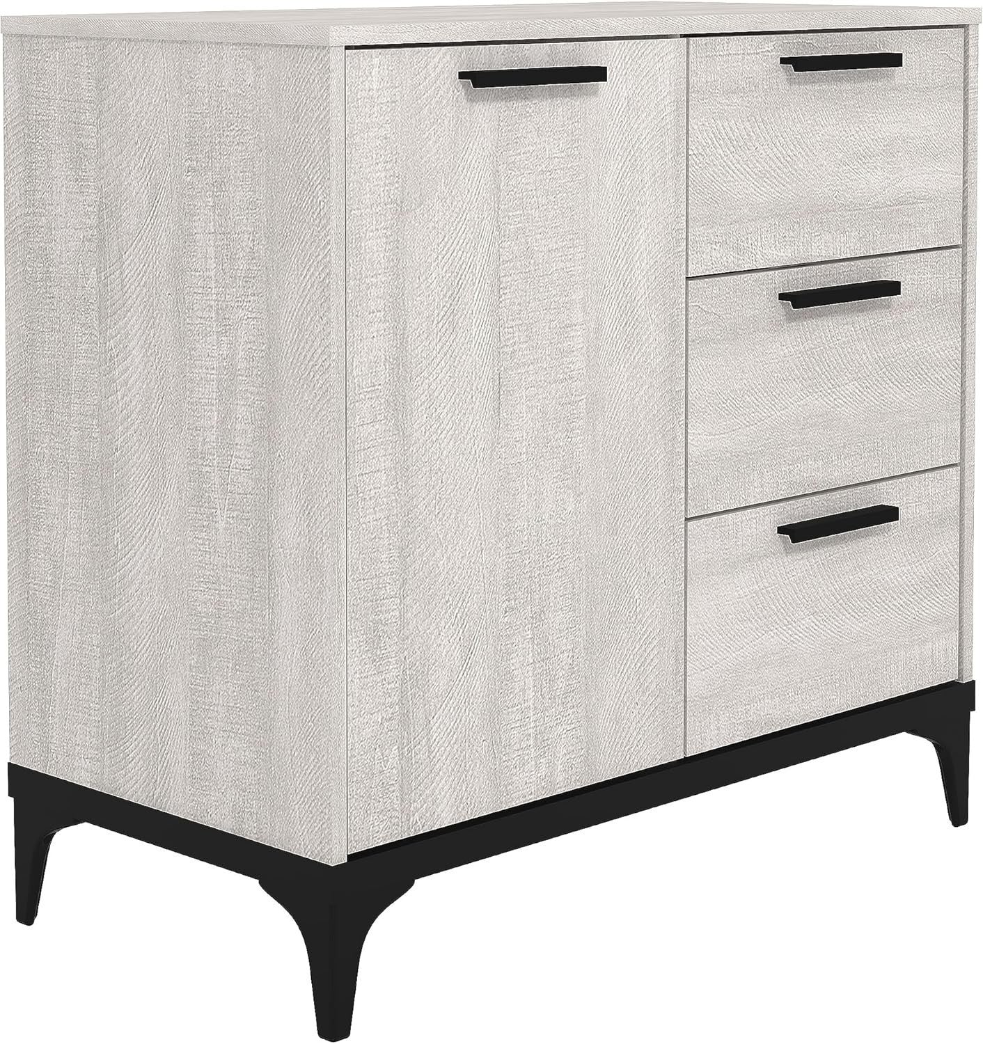 Dusty Grey Oak Sideboard Storage Cabinet 1 Door 3 Drawer Adjustable Shelf Unit - Kwikley
