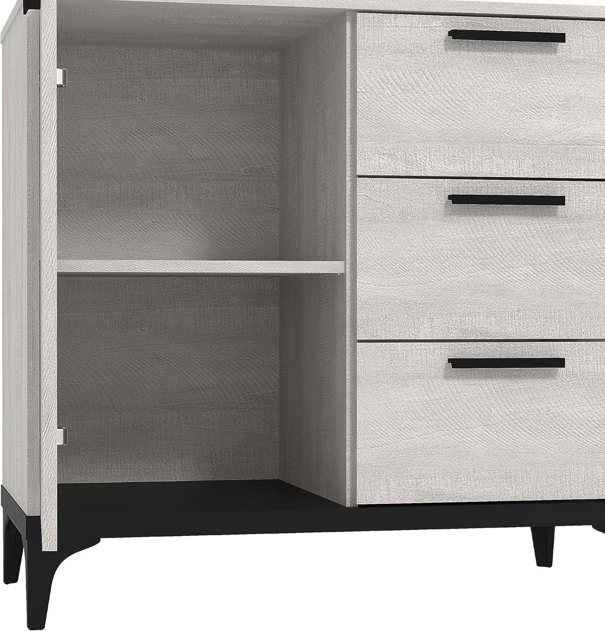 Dusty Grey Oak Sideboard Storage Cabinet 1 Door 3 Drawer Adjustable Shelf Unit - Kwikley