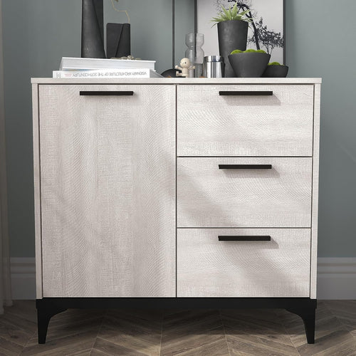Dusty Grey Oak Sideboard Storage Cabinet 1 Door 3 Drawer Adjustable Shelf Unit - Kwikley