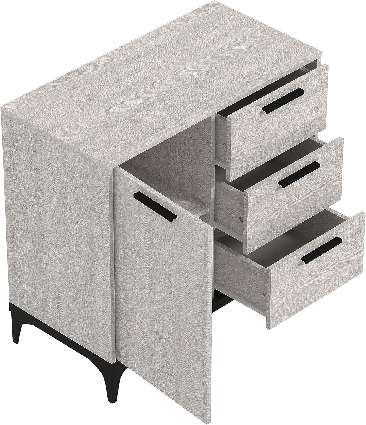 Dusty Grey Oak Sideboard Storage Cabinet 1 Door 3 Drawer Adjustable Shelf Unit - Kwikley