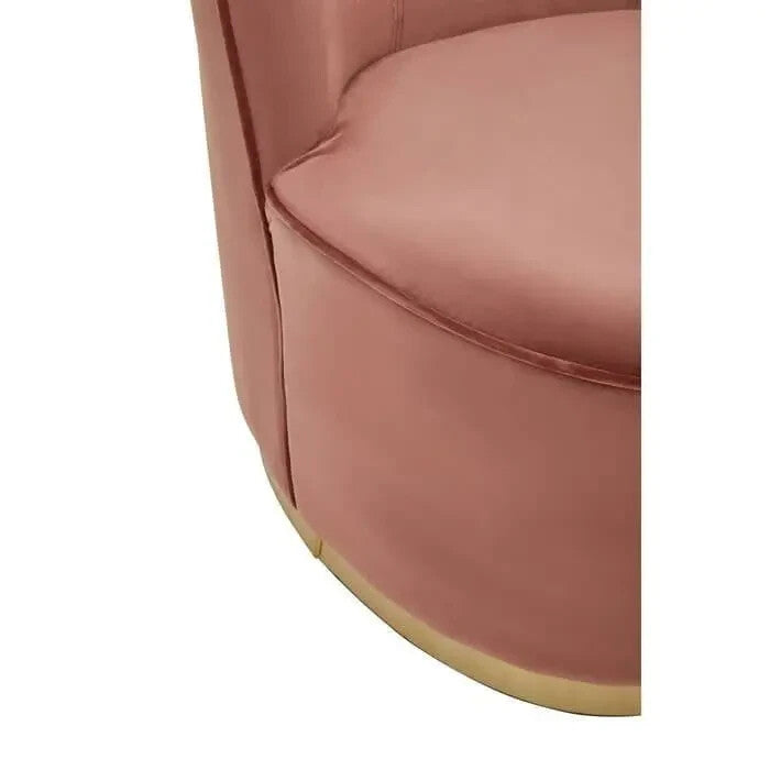 Dusty Pink Velvet Barrel Chair Gold Base Tub Seat for Bedroom Lounge Decor - Kwikley