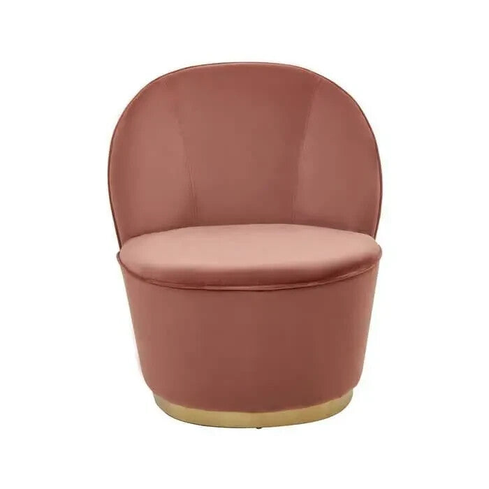 Dusty Pink Velvet Barrel Chair Gold Base Tub Seat for Bedroom Lounge Decor - Kwikley